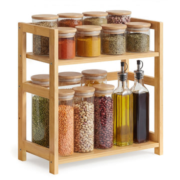 Kruidenrek met 2 niveaus van bamboe | Natuurbeige | 41x18,6x41 cm