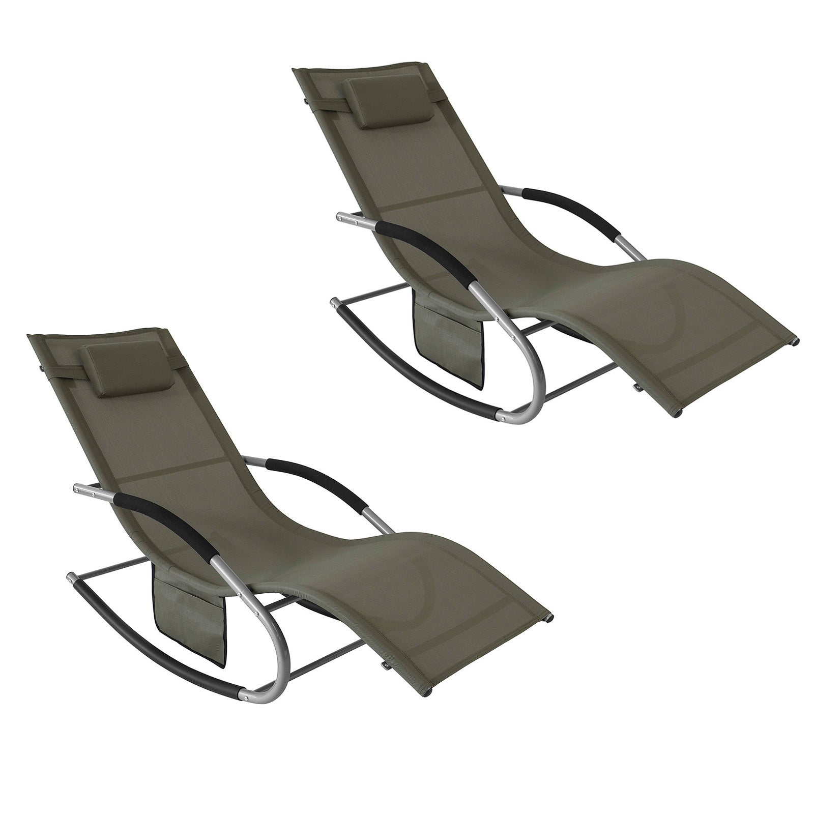 Elegante ligstoelset - Schommeltuinligstoel - Ligstoel - Ademend, verwijderbaar kussen, zijvakken - Metalen frame met EVA-armleuningen - Afmetingen volgens afbeelding - Bruin