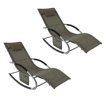 Elegante ligstoelset - Schommeltuinligstoel - Ligstoel - Ademend, verwijderbaar kussen, zijvakken - Metalen frame met EVA-armleuningen - Afmetingen volgens afbeelding - Bruin