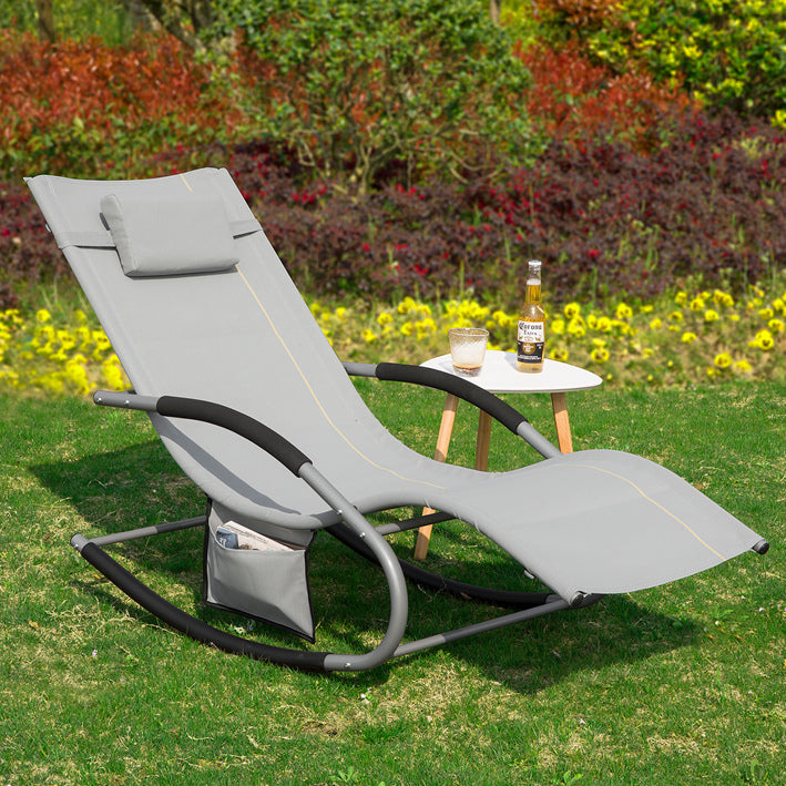 Elegante ligbedset - Schommelzonnebank - Tuinligstoel - Ademende stof - Afneembaar kussen - Geïntegreerde zijzakken - 150 kg draagvermogen - Afmetingen volgens afbeelding