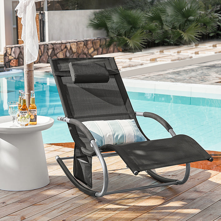 Elegant Rocking Sun Lounger Set van 2 - Tuinligstoel - Ligstoel - Ademende synthetische vezels - Afneembaar kussen - Zachte EVA-armleuningen - 150kg laadvermogen - Afmetingen zoals afgebeeld