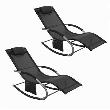 Elegant Rocking Sun Lounger Set van 2 - Tuinligstoel - Ligstoel - Ademende synthetische vezels - Afneembaar kussen - Zachte EVA-armleuningen - 150kg laadvermogen - Afmetingen zoals afgebeeld