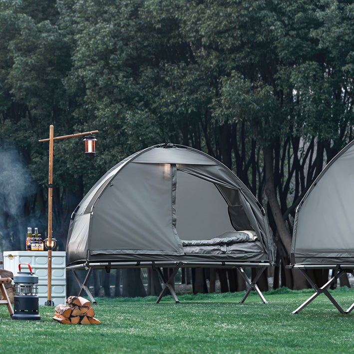 Alles-in-één campingset - Pop-up tent - Draagbaar kampeerbed - Buitenslaapsysteem - Duurzaam Oxford Nylon - Muggenbescherming - Gemakkelijk transport - 193 cm x 160 cm x 86 cm - Lichtgrijs
