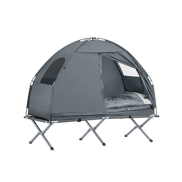 Alles-in-één campingset - Pop-up tent - Draagbaar kampeerbed - Buitenslaapsysteem - Duurzaam Oxford Nylon - Muggenbescherming - Gemakkelijk transport - 193 cm x 160 cm x 86 cm - Lichtgrijs