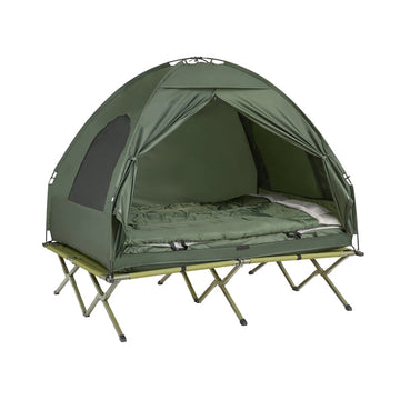 Alles-in-één Campingset voor 2 - Pop-Up Tent - Kampeerbed - Campingligstoel - Waterdicht - Eenvoudige montage - Duurzaam Oxford Nylon - L193 x D145 x H188cm - Groen