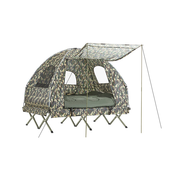 4-in-1 Campingtentset met Luifel - Pop-Up Tent - Kampeerbed - Campingligstoel - Duurzaam Oxford Nylon - Waterbestendig - Gemakkelijk te transporteren - 193 cm x 175 cm x 145 cm - Camouflagekleur