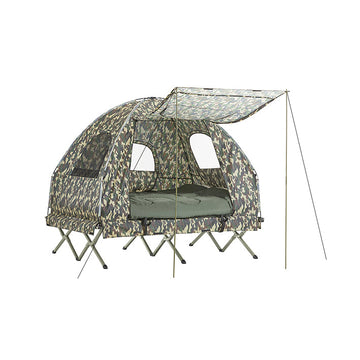 4-in-1 Campingtentset met Luifel - Pop-Up Tent - Kampeerbed - Campingligstoel - Duurzaam Oxford Nylon - Waterbestendig - Gemakkelijk te transporteren - 193 cm x 175 cm x 145 cm - Camouflagekleur