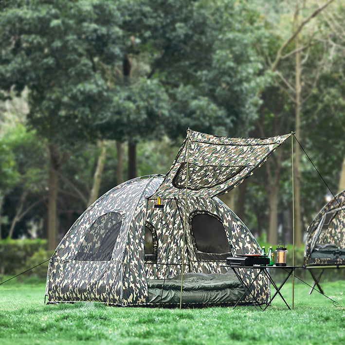 4-in-1 Campingtentset met Luifel - Pop-Up Tent - Kampeerbed - Campingligstoel - Duurzaam Oxford Nylon - Waterbestendig - Gemakkelijk te transporteren - 193 cm x 175 cm x 145 cm - Camouflagekleur
