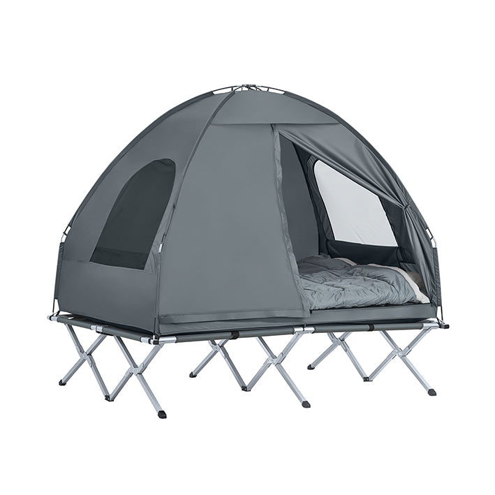 4-in-1 Campingtentbundel voor 2 personen - Pop-up tent - Kampeerbed met ligstoel - Duurzaam Oxford Nylon - Waterdicht polyester - Gemakkelijk te transporteren - 193 cm x 188 cm x 145 cm - Lichtgrijs