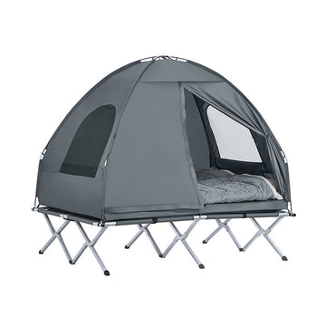 4-in-1 Campingtentbundel voor 2 personen - Pop-up tent - Kampeerbed met ligstoel - Duurzaam Oxford Nylon - Waterdicht polyester - Gemakkelijk te transporteren - 193 cm x 188 cm x 145 cm - Lichtgrijs