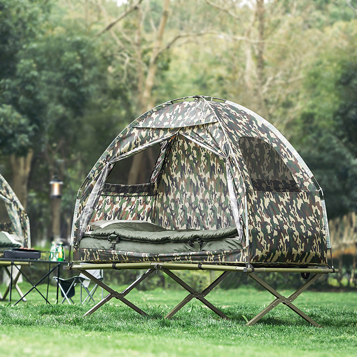 4-in-1 Campingtent Kit - Eén persoon - Pop-up tent - Kampeerbed - Draagbare ligstoel - Duurzaam Oxford Nylon - Gemakkelijk transport - Geïntegreerd klamboe - 193 cm x 160 cm x 86 cm - Camouflagekleur