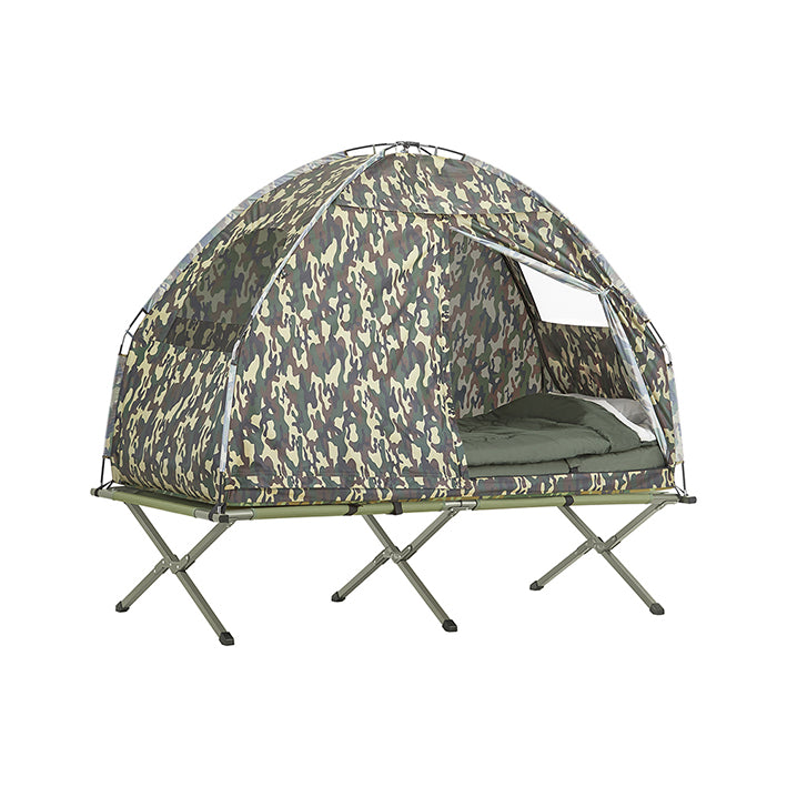4-in-1 Campingtent Kit - Eén persoon - Pop-up tent - Kampeerbed - Draagbare ligstoel - Duurzaam Oxford Nylon - Gemakkelijk transport - Geïntegreerd klamboe - 193 cm x 160 cm x 86 cm - Camouflagekleur