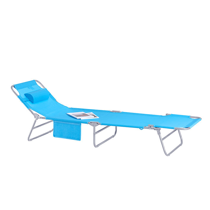 verstelbare ligstoel - strandligstoel - tuinligstoel - opvouwbaar, ademend, met zijvak - blauw - 195 cm x 58 cm x 63 cm
