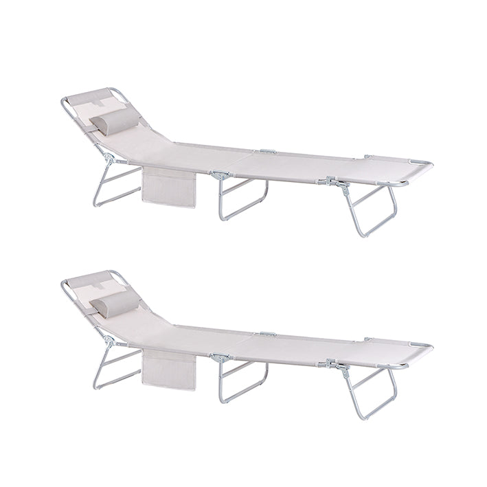 Verstelbare strandligstoel - Tuinligstoel - Opvouwbare ligstoel - Ademende synthetische vezels - Snel opvouwbaar ontwerp - 195 cm x 58 cm x 63 cm - Beige