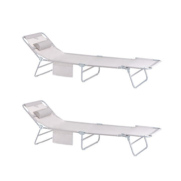 Verstelbare strandligstoel - Tuinligstoel - Opvouwbare ligstoel - Ademende synthetische vezels - Snel opvouwbaar ontwerp - 195 cm x 58 cm x 63 cm - Beige