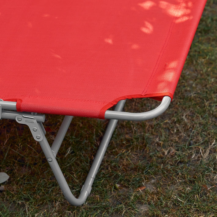 Verstelbare strandligstoel - Tuinligstoel - Opvouwbare ligstoel - Ademende stof - Afneembaar kussen - Zijvak - Snel opvouwbaar ontwerp - 195 cm x 58 cm x 63 cm - Rood