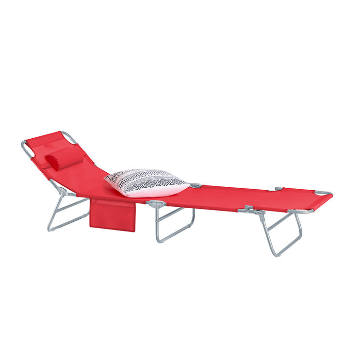 Verstelbare Ligstoel - Strandligstoel - Tuinstoel - Opvouwbaar, Ademend, met Zijvak - Rood - 195cm x 58cm x 63cm