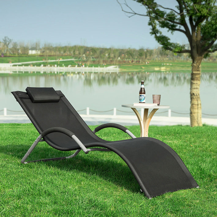 Tuinligstoel - Ligstoel - Ligstoel - Zwarte synthetische vezelstof - Comfortkussen - Zweetvrije ontspanning - Ideaal voor tuin en terras - 63 cm x 66 cm x 172 cm