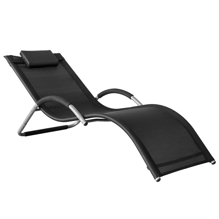 Tuinligstoel - Ligstoel - Ligstoel - Zwarte synthetische vezelstof - Comfortkussen - Zweetvrije ontspanning - Ideaal voor tuin en terras - 63 cm x 66 cm x 172 cm