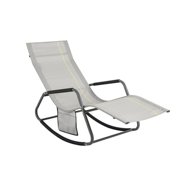 Garden Rocking Lounger - Ligstoel - Tuinstoel - Ergonomisch ontwerp - Synthetische vezelstof - Opbergvak - Ondersteunt tot 120 kg - 145 cm x 84 cm x 57 cm