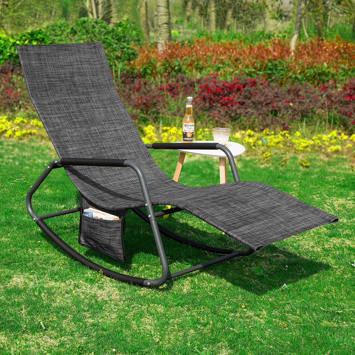 Garden Lounger - Ligstoel - Schommelstoel - Ergonomisch ontwerp - Synthetische vezelstof - Opbergvak - Ondersteunt tot 150 kg - 143 cm x 85 cm x 57 cm