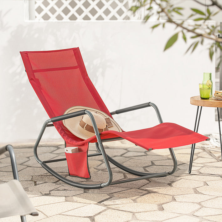 Garden Lounger - Ligstoel - Schommelstoel - Ergonomisch ontwerp, opbergvak, ondersteunt tot 120 kg - Metalen frame met synthetische vezelstof - 145 cm x 84 cm x 57 cm