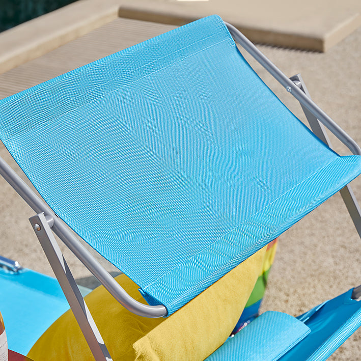Verstelbare ligstoel met luifel - Tuinligstoel - Opvouwbare strandstoel - Duurzaam metalen frame - Synthetische vezelstof - Opbergvak - 195 cm x 90 cm x 63 cm