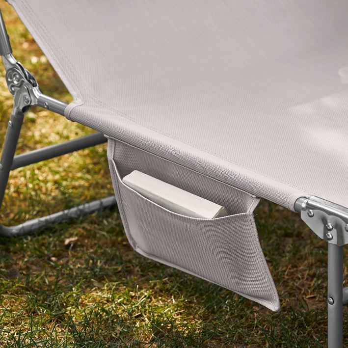 Verstelbare ligstoel met luifel - Tuinligstoel - Strandligstoel - Duurzaam metalen frame - Synthetische vezelstof - Opbergvak - 195 cm x 90 cm x 63 cm