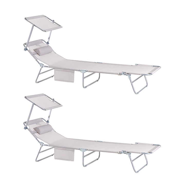 verstelbare ligstoel met luifel - tuinligstoel - strandstoel - opvouwbaar, draagbaar, UV-bescherming - 195 cm x 90 cm x 63 cm