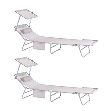 verstelbare ligstoel met luifel - tuinligstoel - strandstoel - opvouwbaar, draagbaar, UV-bescherming - 195 cm x 90 cm x 63 cm