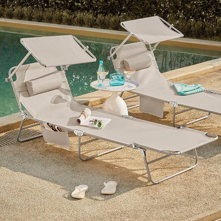 verstelbare ligstoel met luifel - tuinligstoel - strandstoel - opvouwbaar, draagbaar, UV-bescherming - 195 cm x 90 cm x 63 cm