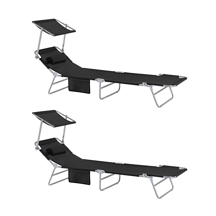 Ligstoel - Opvouwbare strandligstoel - Draagbare ligstoel - Verstelbare zonneklep - Extra opbergvak - 195 cm x 90 cm x 63 cm