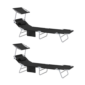 Ligstoel - Opvouwbare strandligstoel - Draagbare ligstoel - Verstelbare zonneklep - Extra opbergvak - 195 cm x 90 cm x 63 cm