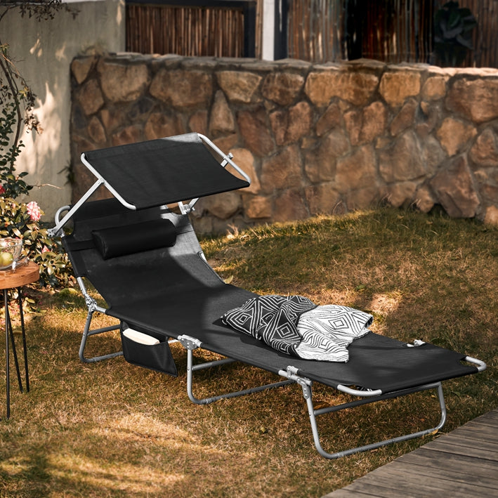 Verstelbare ligstoel met luifel - Tuinligstoel - Strandligstoel - Opvouwbaar en draagbaar - UV-bescherming - Opbergvak - 195 cm x 90 cm x 63 cm