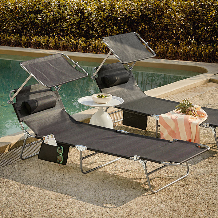 Ligstoel - Opvouwbare strandligstoel - Draagbare ligstoel - Verstelbare zonneklep - Extra opbergvak - 195 cm x 90 cm x 63 cm