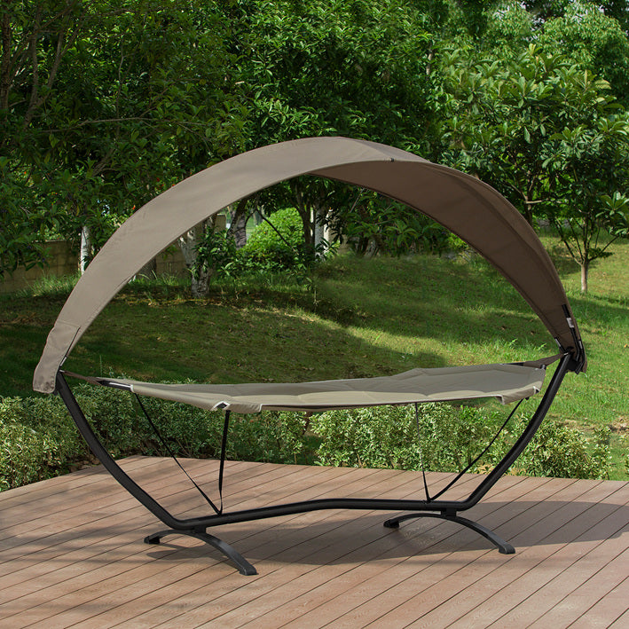 Hängmatta med ram - Solskyddshängmatta - Solstol för utomhusbruk - Slitstark metallram - Oxfordtyg - UV-skydd - Bekväm liggyta - Stabil och säker - 273 cm x 181 cm x 115 cm