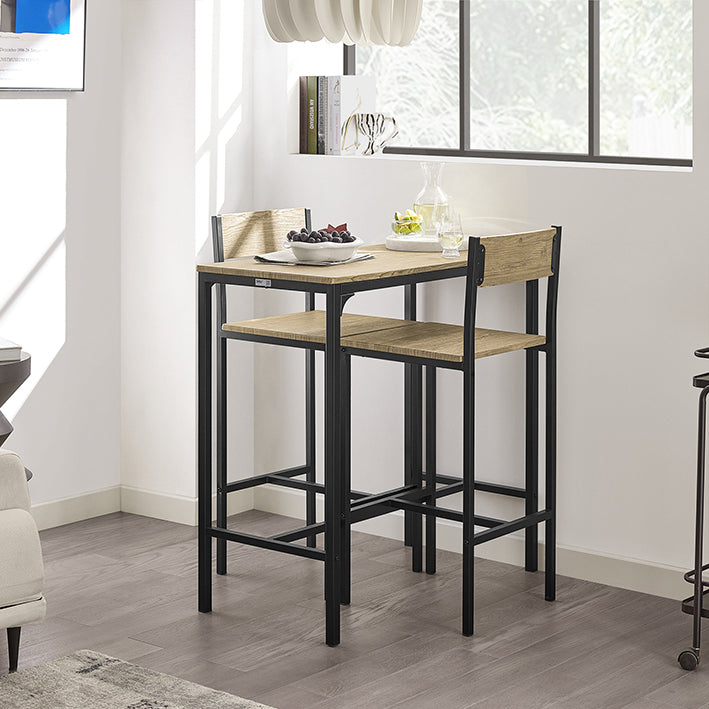 3-delige bartafelset - barkrukken - eetset - MDF fineerblad - metalen frame - lichtgewicht en duurzaam - eenvoudig onderhoud - tafel: 89 cm x 45 cm x 87 cm, krukken: 39 cm x 41 cm x 95 cm