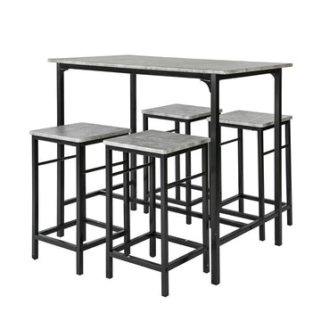 5-delige bartafelset - barkrukken - eetset - stevig metalen frame - MDF fineerblad - hoog draagvermogen - tafel 100 cm x 87 cm x 60 cm, krukken 32 cm x 55 cm x 32 cm - verkrijgbaar in naturel en grijs