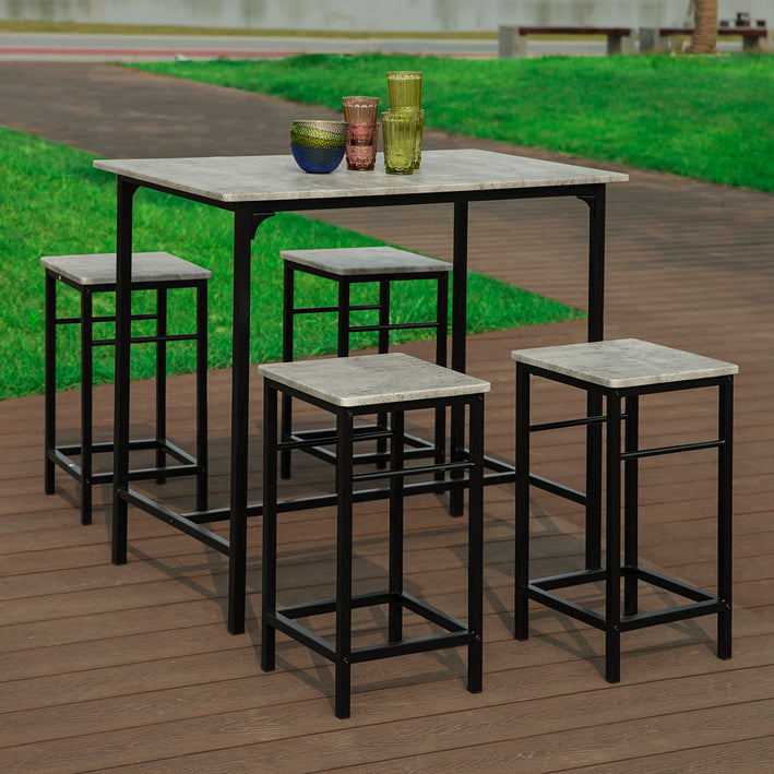 5-delige bartafelset - barkrukken - eetset - stevig metalen frame - MDF fineerblad - hoog draagvermogen - tafel 100 cm x 87 cm x 60 cm, krukken 32 cm x 55 cm x 32 cm - verkrijgbaar in naturel en grijs