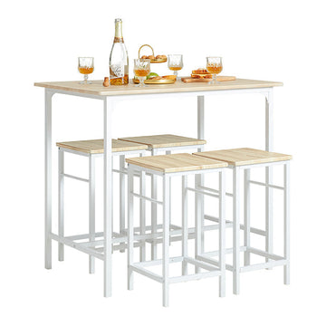 5-delige bartafelset - bistrotafel - eetset - stevig metalen frame - MDF fineerblad - veelzijdig ontwerp - ideaal voor kleine ruimtes - tafel: 100 cm x 87 cm x 60 cm, stoelen: 32 cm x 57 cm x 32 cm