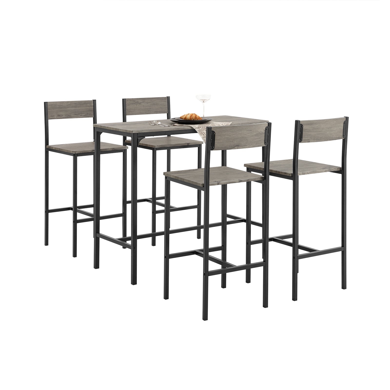 5-delige bartafelset - keukeneetset - tuinmeubelen - duurzaam MDF en PVC blad - stevig metalen frame - tafel 100 cm x 87 cm x 45 cm, krukken 39 cm x 95 cm x 41 cm