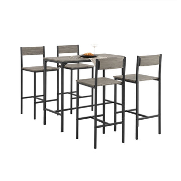 5-delige bartafelset - keukeneetset - tuinmeubelen - duurzaam MDF en PVC blad - stevig metalen frame - tafel 100 cm x 87 cm x 45 cm, krukken 39 cm x 95 cm x 41 cm