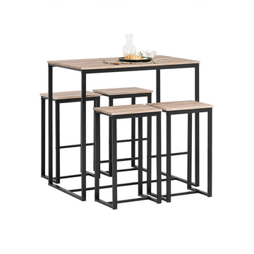 5-delige bartafelset - barkrukken - eetset - MDF-blad met PVC, metalen frame - veelzijdig, duurzaam, eenvoudig onderhoud - tafel: 100 cm x 96 cm x 60 cm, krukken: 40 cm x 67 cm x 30 cm