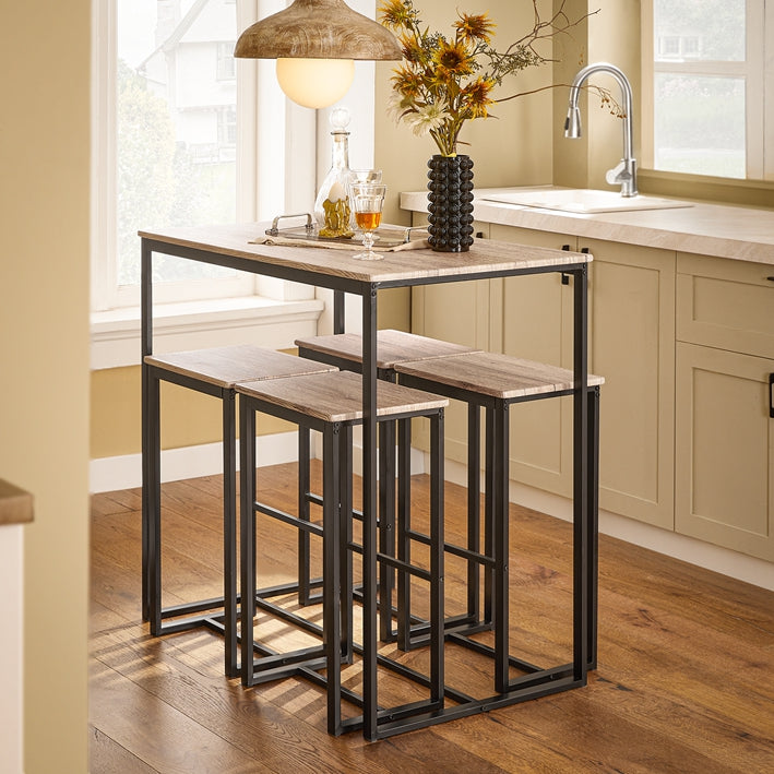 5-delige bartafelset - barkrukken - eetset - MDF-blad met PVC, metalen frame - veelzijdig, duurzaam, eenvoudig onderhoud - tafel: 100 cm x 96 cm x 60 cm, krukken: 40 cm x 67 cm x 30 cm