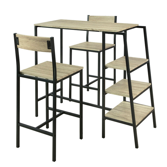 3-delige bartafelset - barkrukken - eetset - MDF fineerblad - metalen frame - opbergplanken - 110 cm x 100 cm x 45 cm
