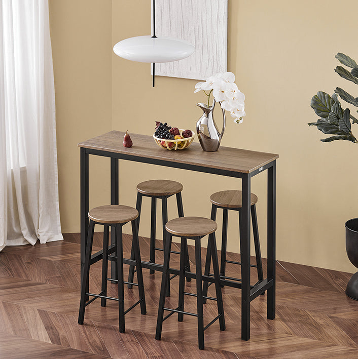5-delige bartafelset - keukeneetcombinatie - tuinmeubelset - MDF met PVC-blad - stevig metalen frame - hoog draagvermogen - 120 cm x 100 cm x 40 cm tafel, 31 cm x 65 cm x 31 cm krukken