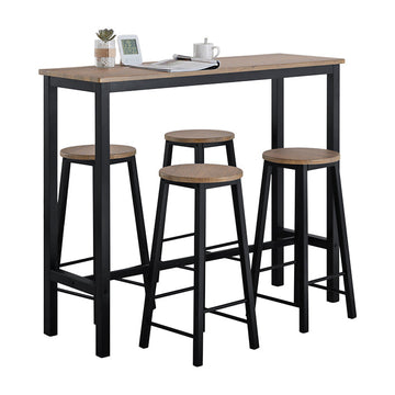 5-delige bartafelset - keukeneetcombinatie - tuinmeubelset - MDF met PVC-blad - stevig metalen frame - hoog draagvermogen - 120 cm x 100 cm x 40 cm tafel, 31 cm x 65 cm x 31 cm krukken