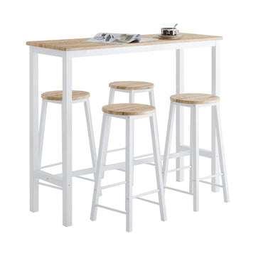5-delige bartafelset met 4 krukken - eetset - ontbijttafel - stevig metalen frame - hoog draagvermogen - ideaal voor keuken, eetkamer, tuin - wit-natuur - 120 cm x 100 cm x 40 cm