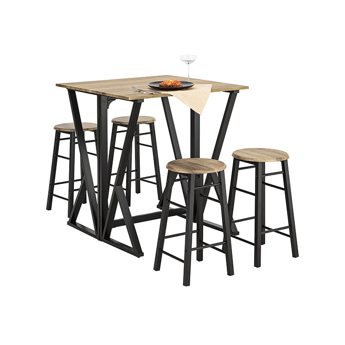 5-delige eetset - Klaptafel met 4 stoelen - Compacte eetset - Verstelbare tafelmaat - Ruimtebesparend ontwerp - MDF fineerblad - Metalen frame - Tafel: 80x89x80cm - Stoel: 30x56cm
