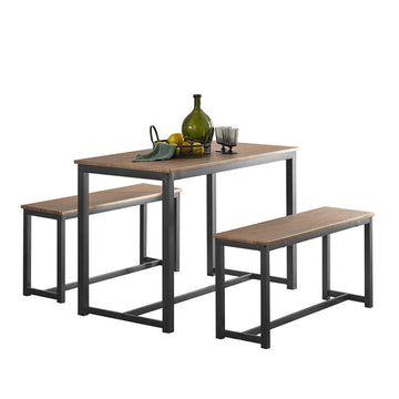 3-delige eetset - zitgroep - keukentafelset - ruimtebesparend ontwerp - tafelblad van MDF fineer - stevig metalen frame - tafel: 110 cm x 74 cm x 58 cm, bank: 95 cm x 46 cm x 29 cm